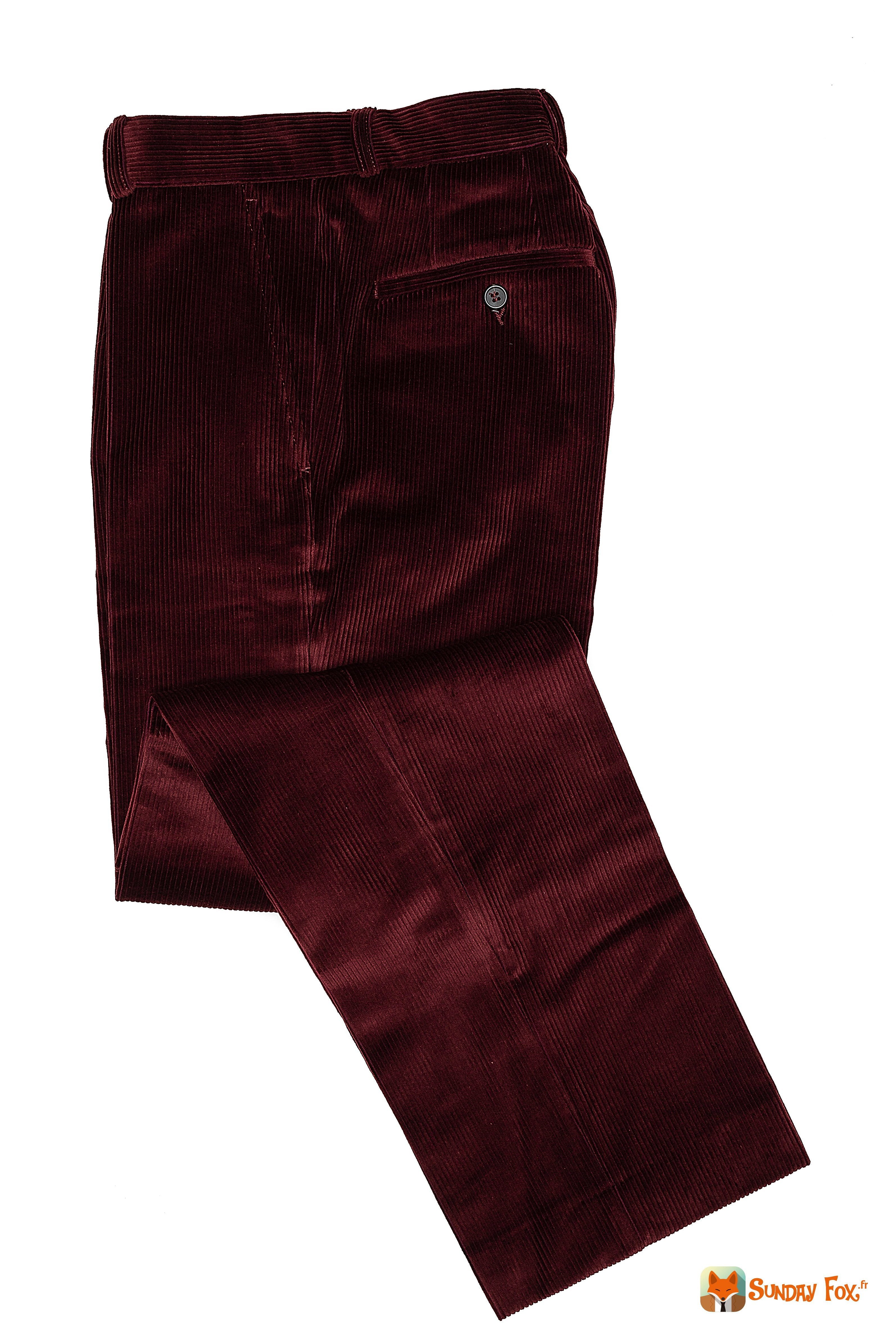 Pantalon cotele homme bordeaux