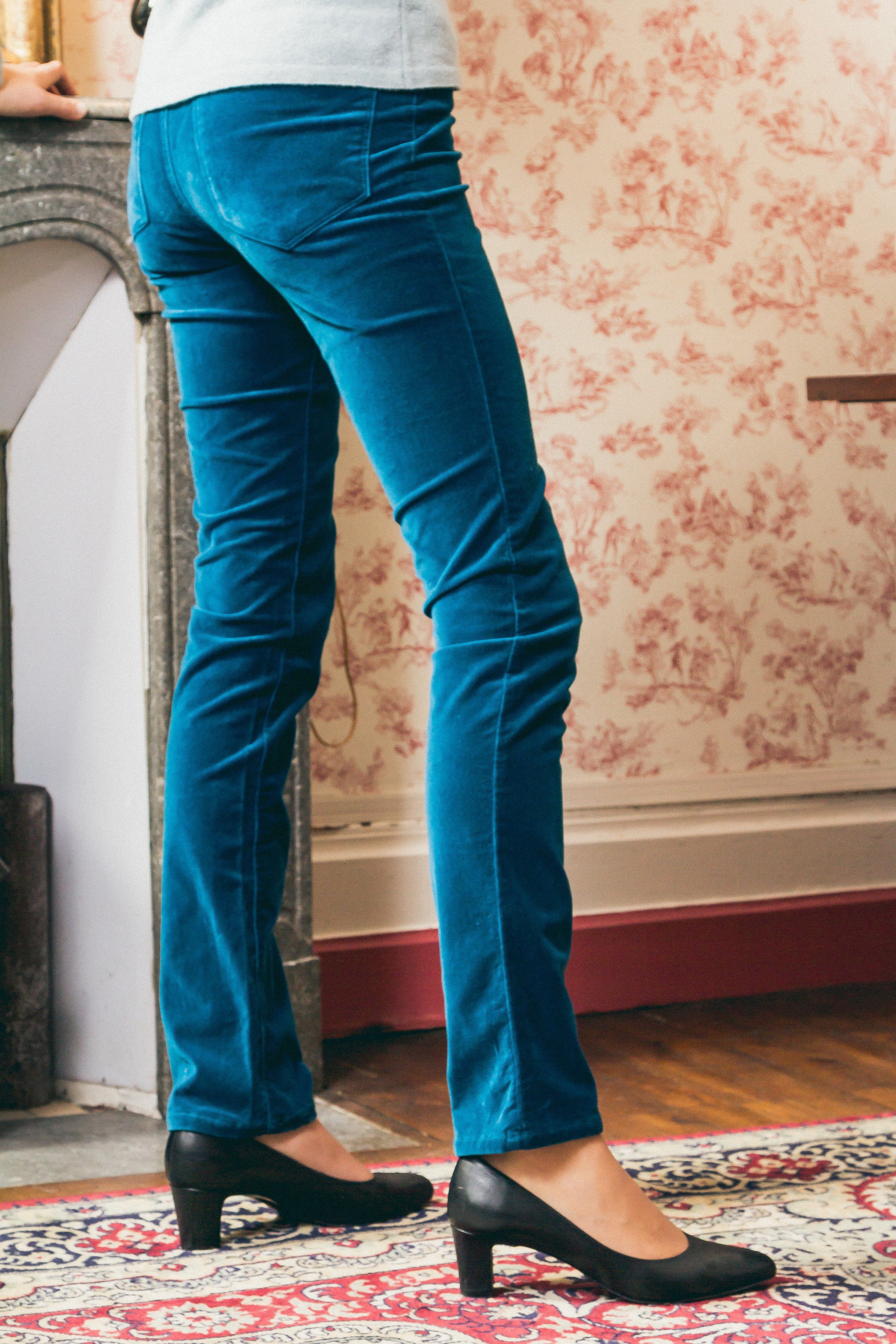 Pantalon velour hotsell bleu femme